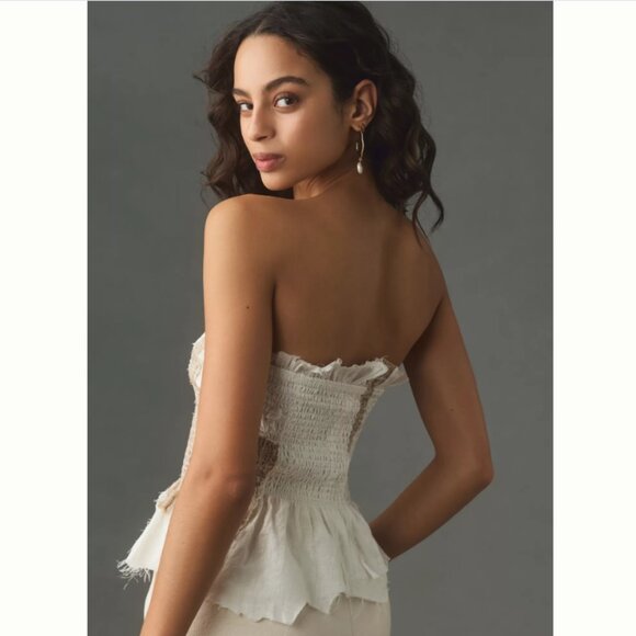 Brand New By Anthropologie Smocked Linen Tube Top - Picture 2 of 8